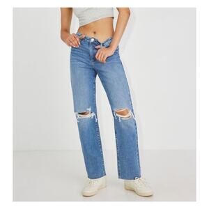 NWOT Garage Denim Medium Wash Vintage Straight Leg Mid Rise Distressed Jeans 26